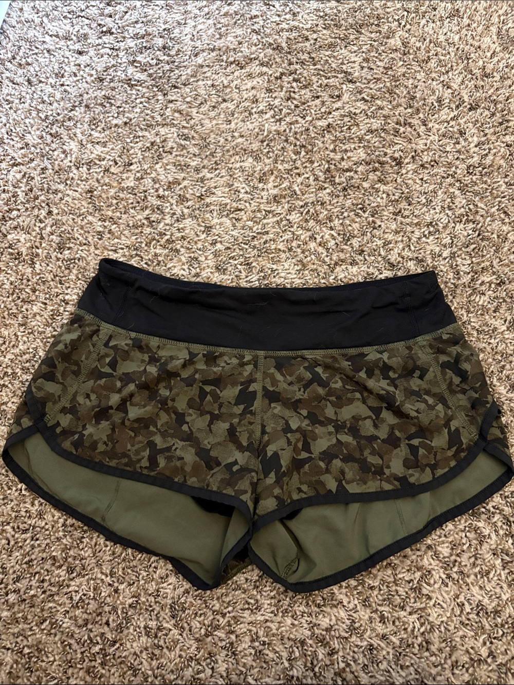 lululemon athletica Olive Camo Athletic Shorts with Black Waistband